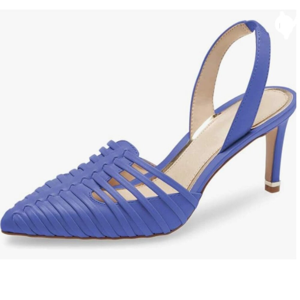 FSJ Periwinkle Strappy Pointed Slingback Heels